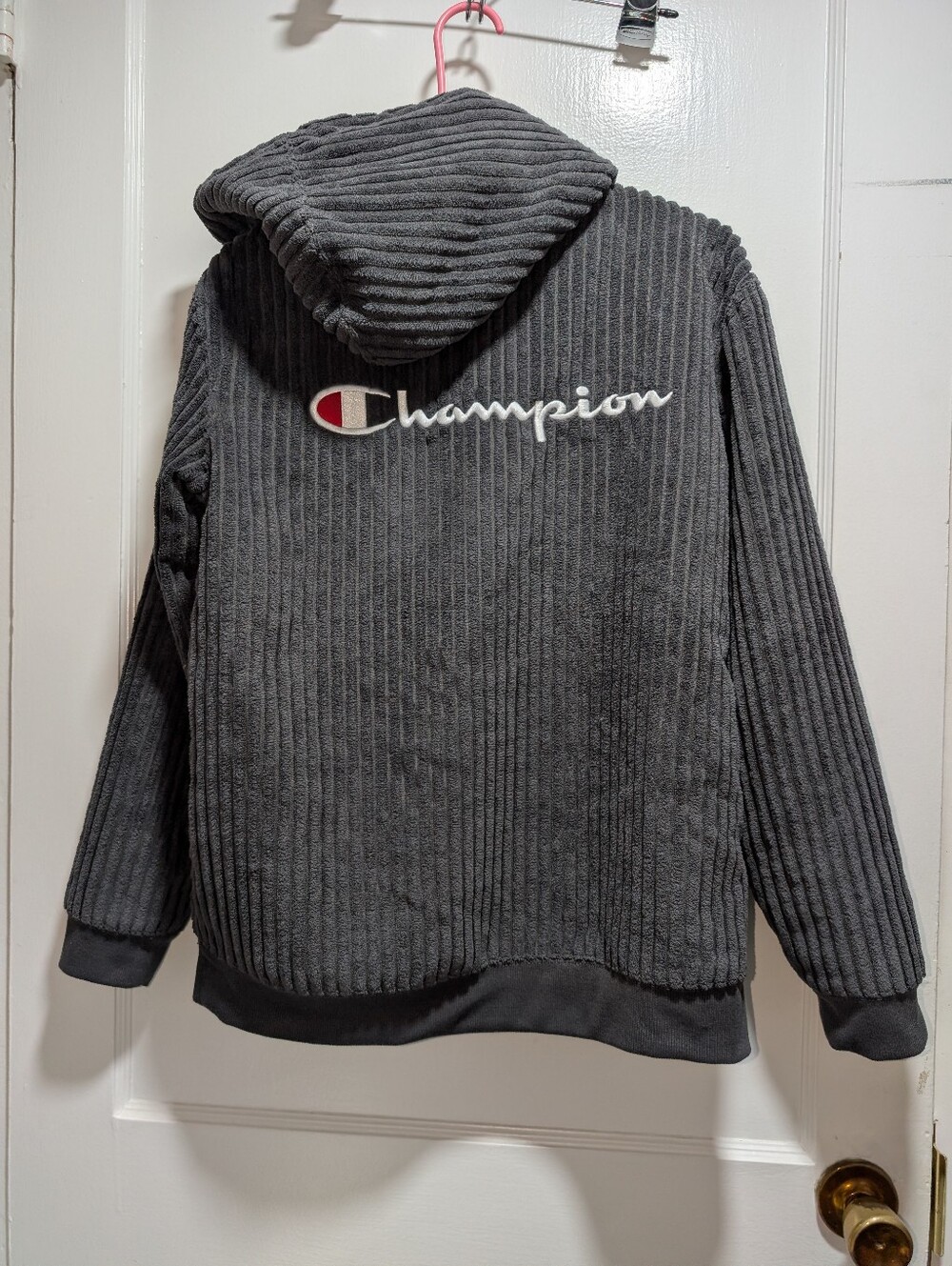 Champion Dark Gray Ribbed Hooded Quarter-Zip Sweater